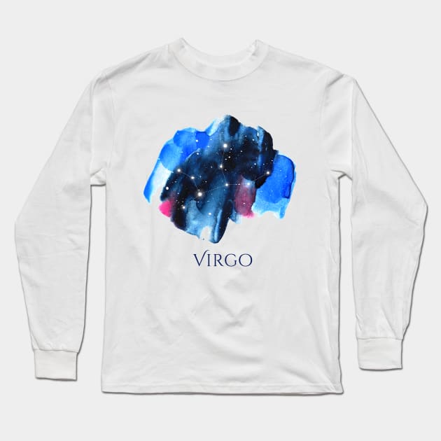 Virgo Zodiac Sign - Watercolor Star Constellation Long Sleeve T-Shirt by marufemia